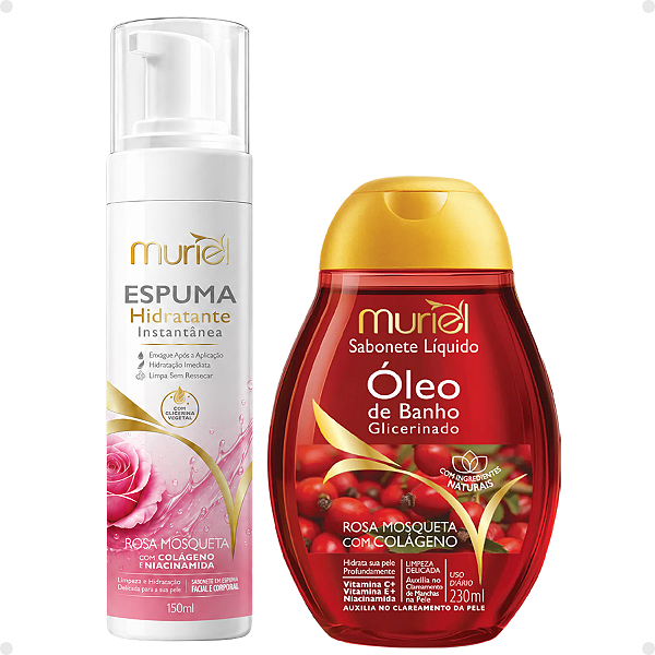 Kit Muriel Rosa Mosqueta: Espuma Hidratante 150ml e Sabonete Líquido 230ml