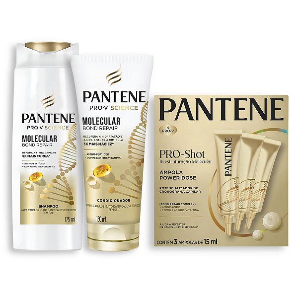 Kit Pantene Molecular Bond Repair: Shampoo 175ml, Condicionador 150ml e 3 Ampolas PRO-Shot 15ml