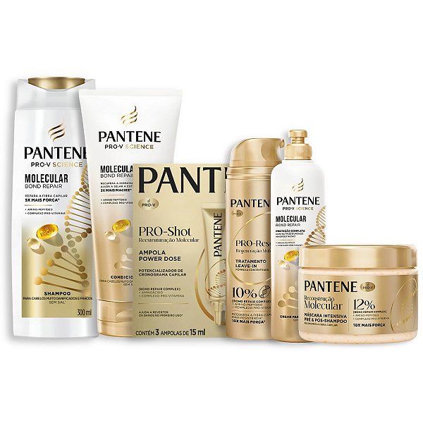 Kit Completo Pantene Molecular Bond Repair: Shampoo 300ml e Condicionador 250ml + 3 Ampolas PRO-Shot e Finalizadores