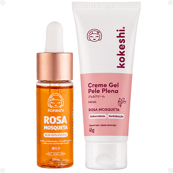 Kit Kokeshi: Óleo Natural Rosa Mosqueta 20ml e Creme Gel Pele Plena 45g