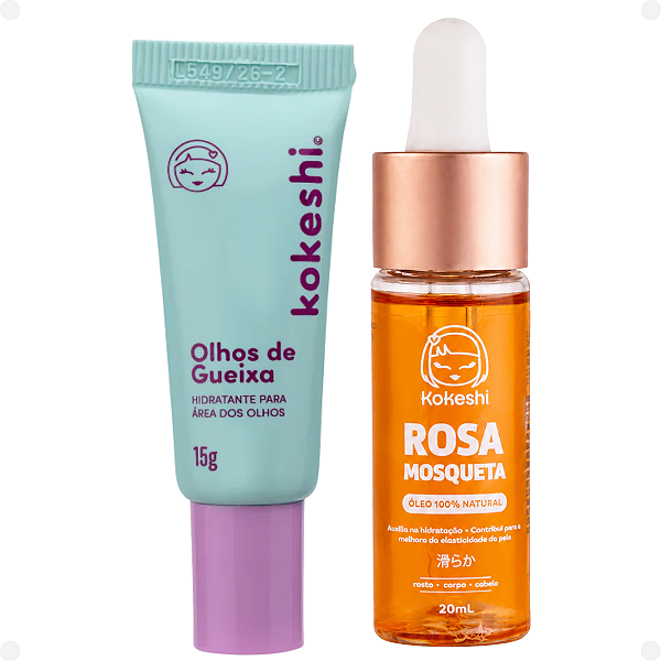Kit Kokeshi:Creme Hidratante Olhos De Gueixa 15g e Óleo Natural Rosa Mosqueta 20ml