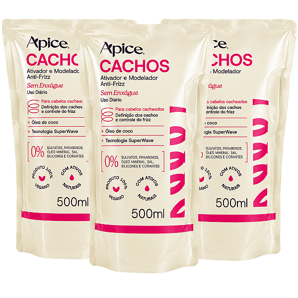 Kit Apice Anti-Frizz :Refil Ativador e Modelador De Cachos C/3 500ml