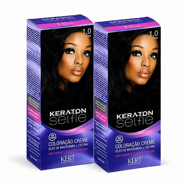 Kit Kert Keraton Selfie: 2 Coloração Creme 1.0 Preto