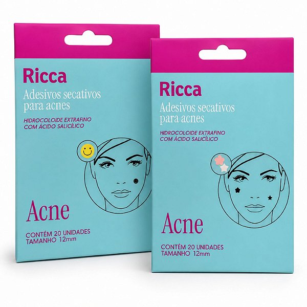 Kit Ricca Adesivos Secativos Para Acnes: Smile + Flor e Estrela 20 Unidades Cada