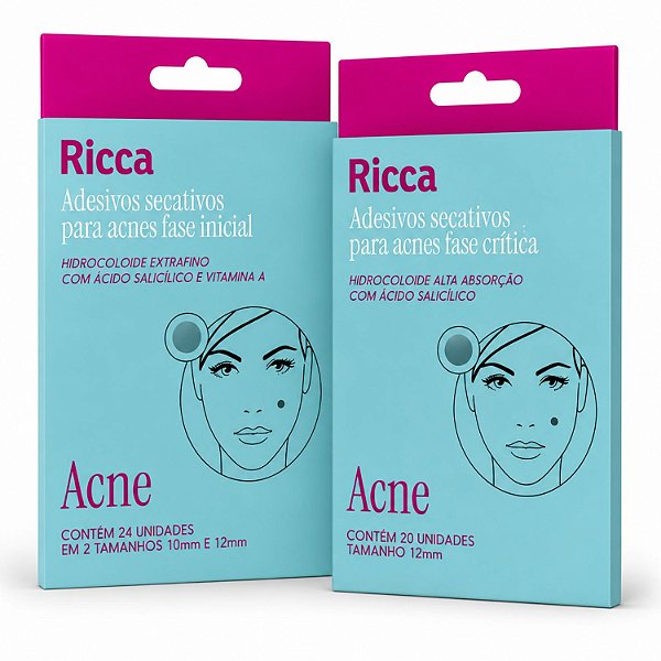 Kit Ricca Adesivos Secativos Para Acnes: Fase Inicial e Fase Crítica 20 Unidades Cada
