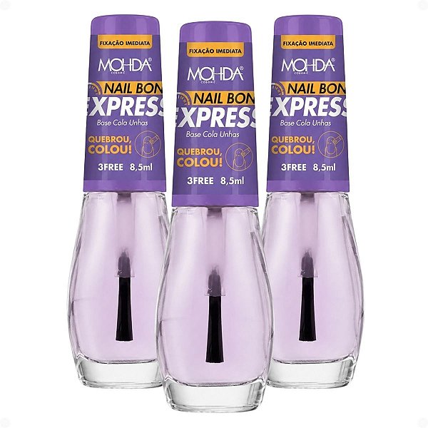 Kit Mohda Nail Bond Express: 3 Bases Cola Unhas 8,5ml