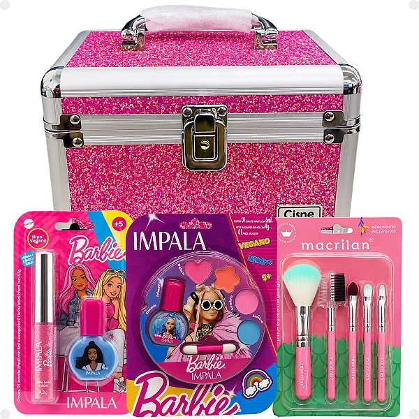 Kit Maquiagem Infantil Barbie CJT.3 Impala com Maleta Pink e Pincéis