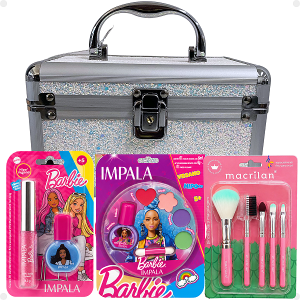 Kit Maquiagem Infantil Barbie CJT.1 Impala com Maleta Branca e Pincéis