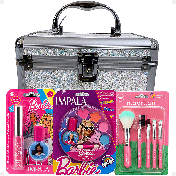 Kit Maquiagem Infantil Barbie CJT.3 Impala com Maleta Branca e Pincéis