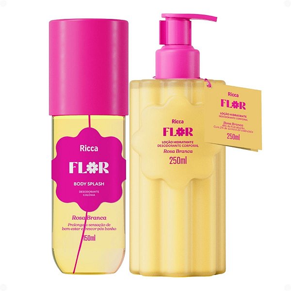 Kit Ricca Flor Rosa Branca: Body Splash 150ml + Loção Hidratante 250ml