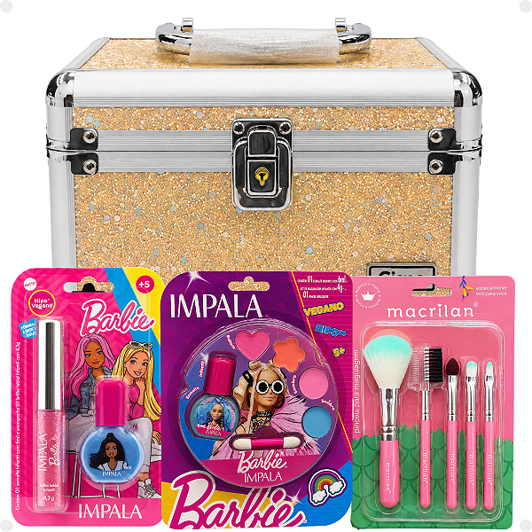 Kit Maquiagem Infantil Barbie CJT.3 Impala com Maleta Salmão e Pincéis