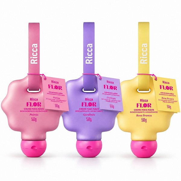 Kit Ricca Flor Cremes Para Mãos Deo Hidratantes: Peônia, Gardênia e Rosa Branca