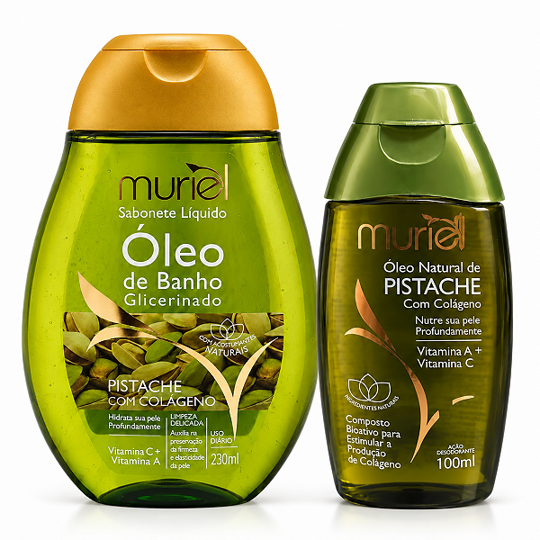 Kit Muriel Pistache Com Colágeno: Óleo de Banho 230ml e Óleo Corporal 100ml
