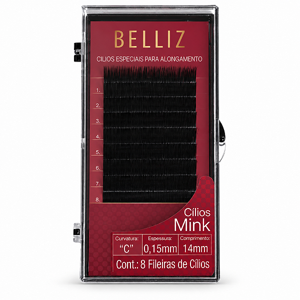 Cílios Mink Belliz Para Alongamento Curvatura C 14mm Ref. 1858