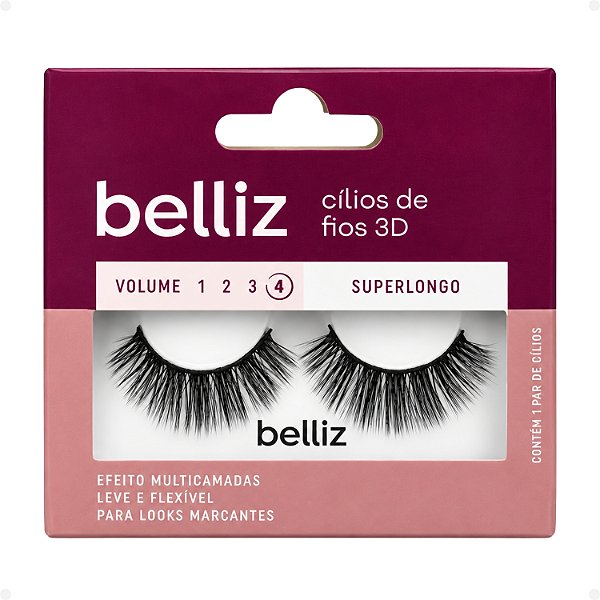 Cílios de Fios 3D Belliz Volume 4 Superlongo Cód. 2654