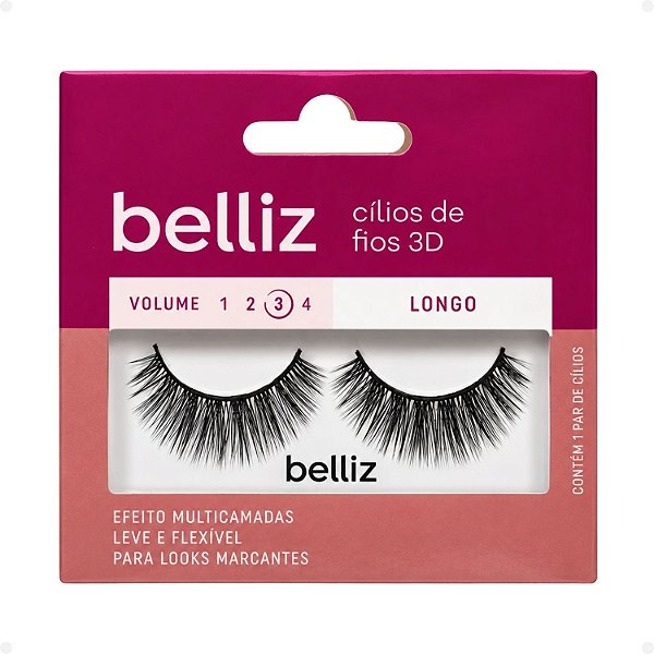Cílios de Fios 3D Belliz Volume 3 Longo Cód. 2652