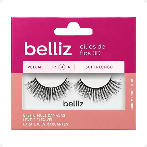 Cílios de Fios 3D Belliz Volume 3 Superlongo Cód. 2644