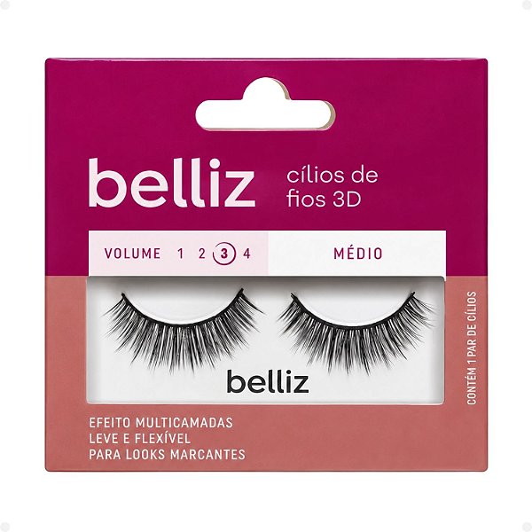 Cílios de Fios 3D Belliz Volume 3 Médio Cód. 2651