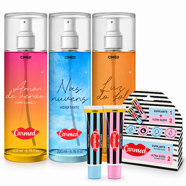 Kit Carmed Body Splash: Nas Nuvens, Luz do Sol, Amor de Verão 200ml + Sos Labios 10g