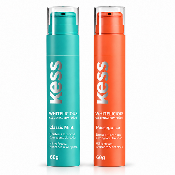Kit Gel Dental Kess Whitelicious:Pêssego Ice e Classic Mint 60g