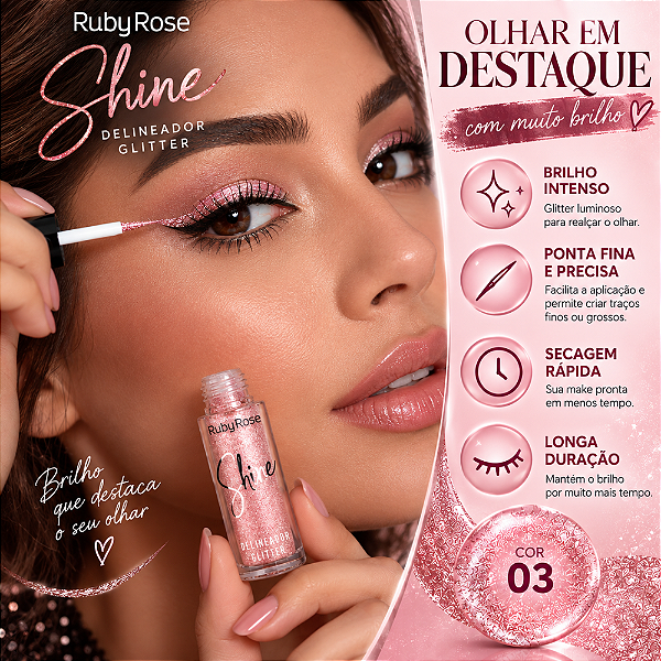 Ruby Rose Shine Delineador Glitter 3,3ml Cor 03