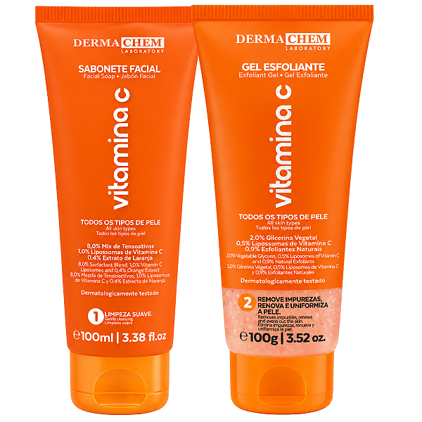 Kit Dermachem Vitamina C: Sabonete Facial 100ml e Gel Esfoliante 100g