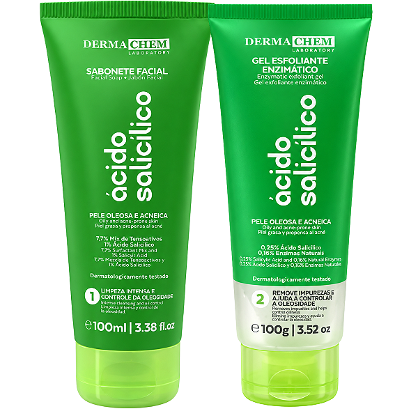 Kit Dermachem Ácido Salicílico: Sabonete Facial 100ml e Gel Esfoliante 100g
