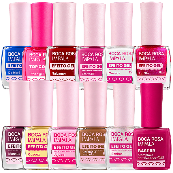 Kit Esmalte Impala Boca Rosa Efeito Gel Completo 11ml