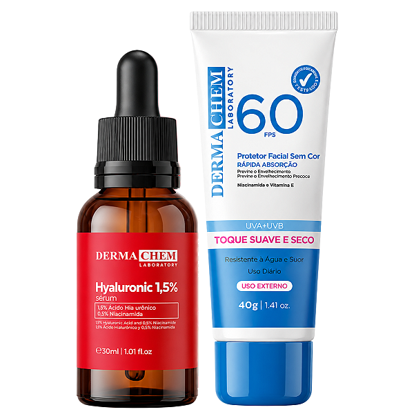 Kit Dermachem: Sérum Facial Hyaluronic 1,5% 30ml e Protetor Solar Fps60 40g