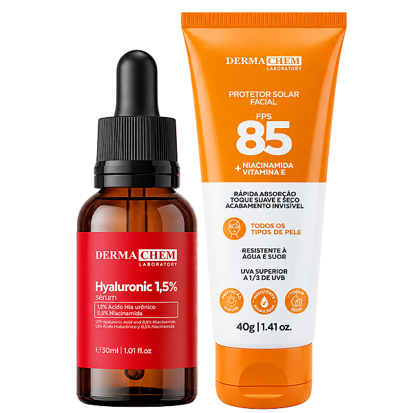 Kit Dermachem: Sérum Facial Hyaluronic 1,5% 30ml e Protetor Solar Fps85 40g