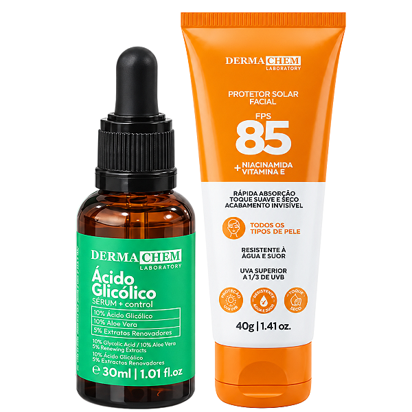 Kit Dermachem: Sérum Facial Ácido Glicólico 30ml e Protetor Solar Fps85 40g