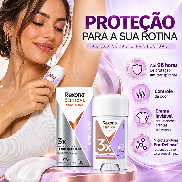 Antitranspirante Em Creme Rexona Clinical Extra Dry Invisível 96h 58g