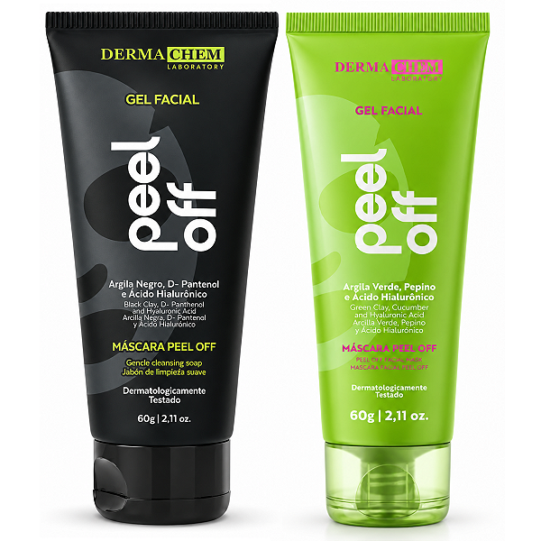 Kit Gel Dermachem Máscara Facial Peel Off: Argila Verde e Argila Negra 60g