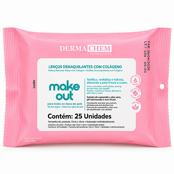 Lenços Demaquilantes Dermachem Make Out Colágeno Com 25 Unidades