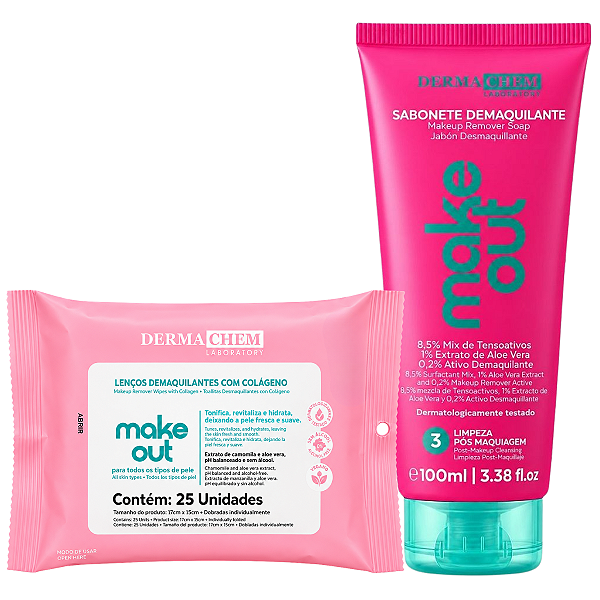 Kit Dermachem Make Out: Sabonete Demaquilante 100ml e Lenços Demaquilantes