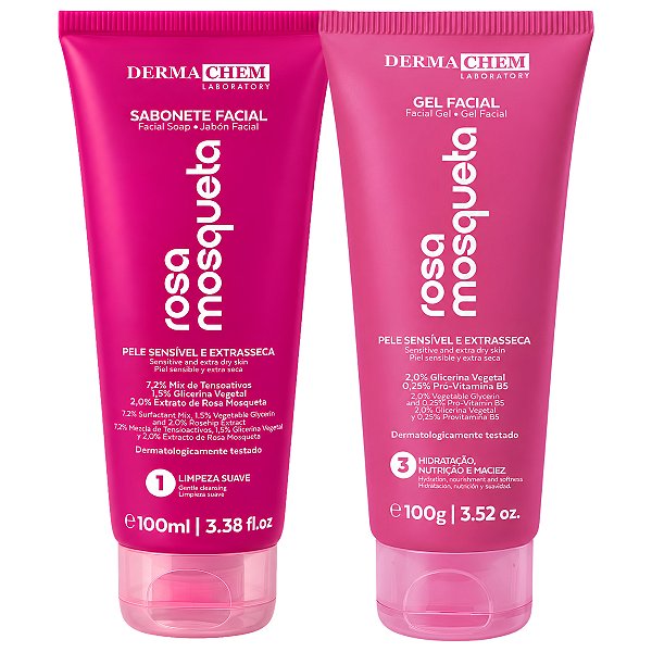 Kit Dermachem Rosa Mosqueta: Sabonete Facial 100ml e Gel Facial 100g