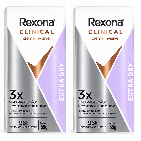 Kit Rexona Clinical Com 2 Antitranspirante Em Creme Extra Dry Invisível 96h 58g