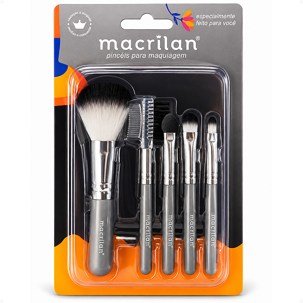 Kit Macrilan: 5 Pincéis Para Maquiagem Cinza Kp5-18