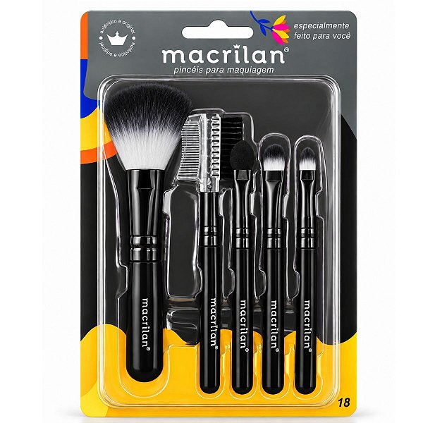 Kit Macrilan: 5 Pincéis Para Maquiagem Preto Kp5-18