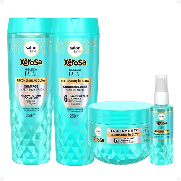 Kit Salon Line Xêrosa Beleza Fatal: Shampoo, Condicionador 250ml, Máscara 250g e Óleo Capilar 60ml