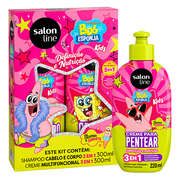 Kit Salon Line Kids Bob Esponja Patrick: Shampoo e Creme Multifuncional 300ml + Creme de Pentear Patrick 220ml