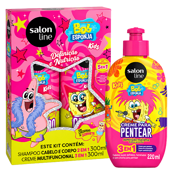 Kit Salon Line Kids Bob Esponja Patrick: Shampoo e Creme Multifuncional 300ml + Creme de Pentear Bob Esponja 220ml