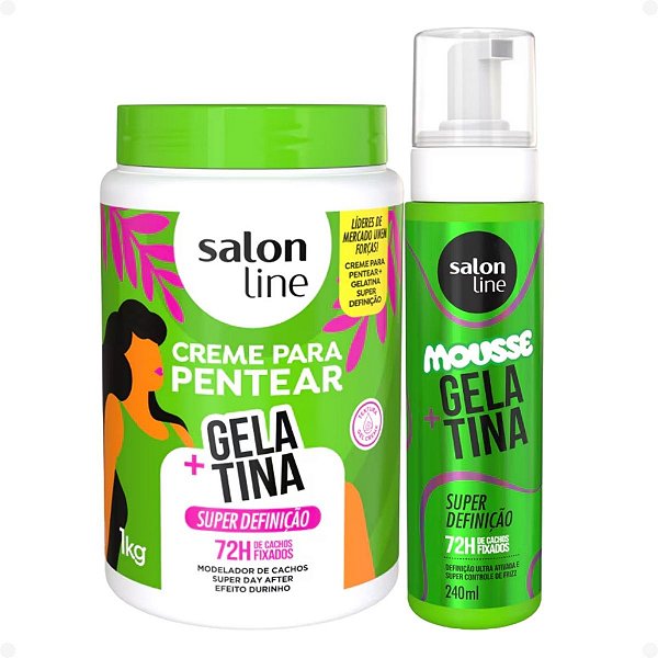 Kit Salon Line Super Definição + Gelatina: Creme Para Pentear 1kg e Mousse Capilar 240ml