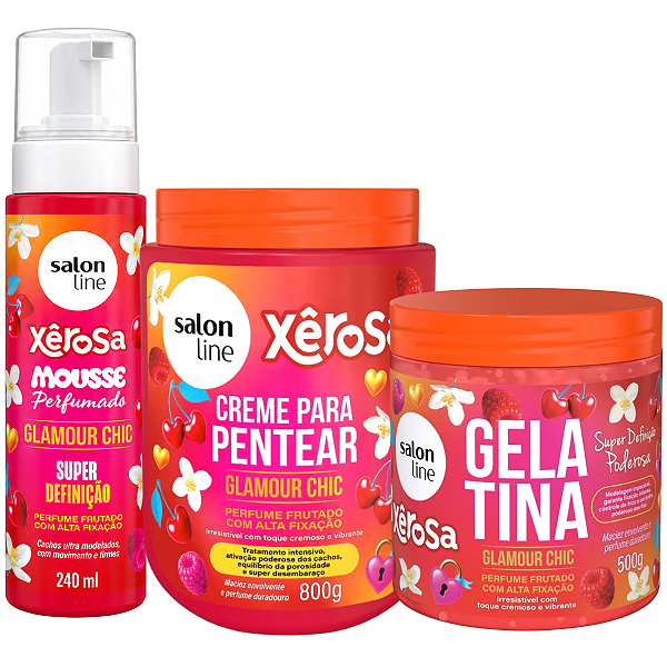Kit Salon Line Xêrosa Glamour Chic: Creme Para Pentear,Mousse Perfumado e Gelatina