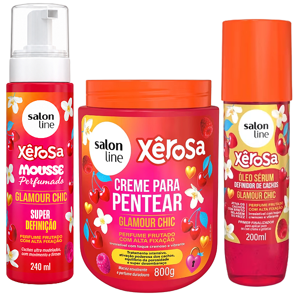 Kit Salon Line Xêrosa Glamour Chic: Creme Para Pentear, Mousse Perfumado e Óleo Sérum