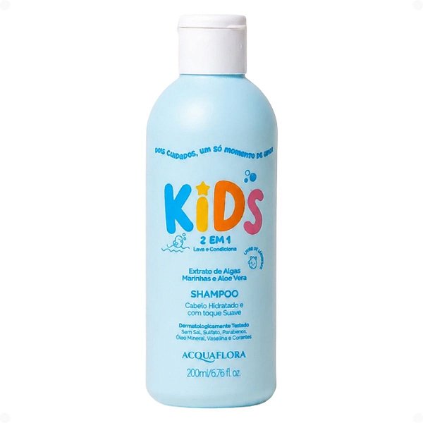 Shampoo Acquaflora Kids 2 Em 1 Lava e Condiciona Extrato De Algas Marinhas e Aloe Vera 200ml
