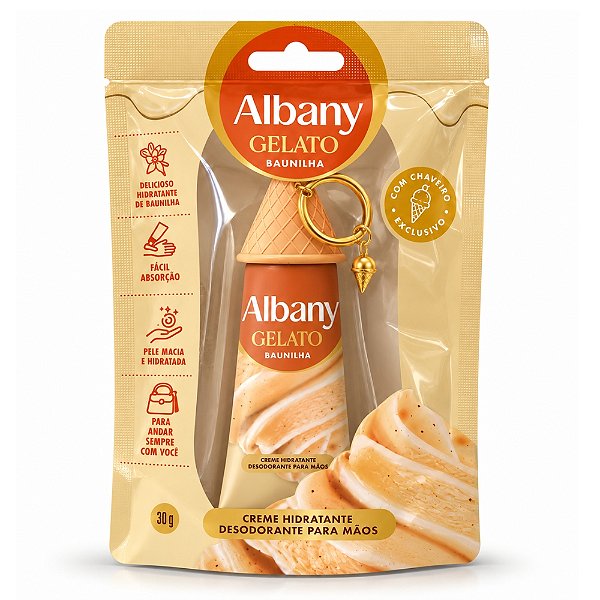 Creme Hidratante Desodorante Para Mãos Albany Gelato Baunilha Com Chaveiro 30g