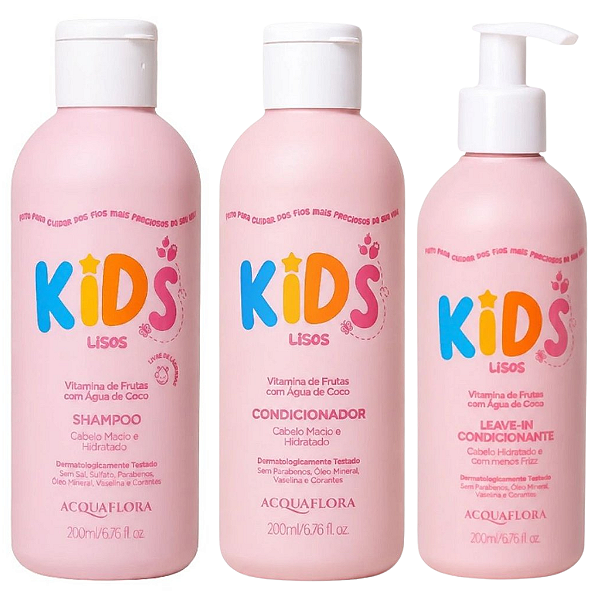 Kit Acquaflora Kids Lisos: Shampoo, Condicionador e Leave-In 200ml
