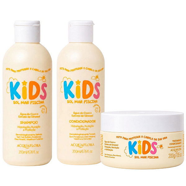 Kit Acquaflora Kids Sol Mar Piscina: Shampoo, Condicionador e Máscara