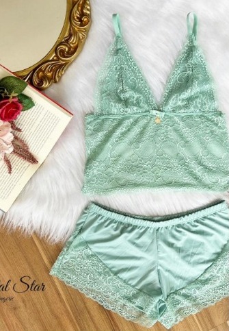 BABY DOLL TODO EM LIGANETE COM RECORTES EM RENDA UM LUXOOO